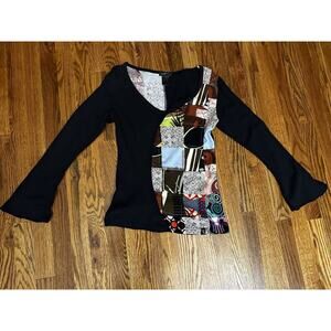 Profile Women’s Shirt Patchwork Design Long Sleeve Size Medium
